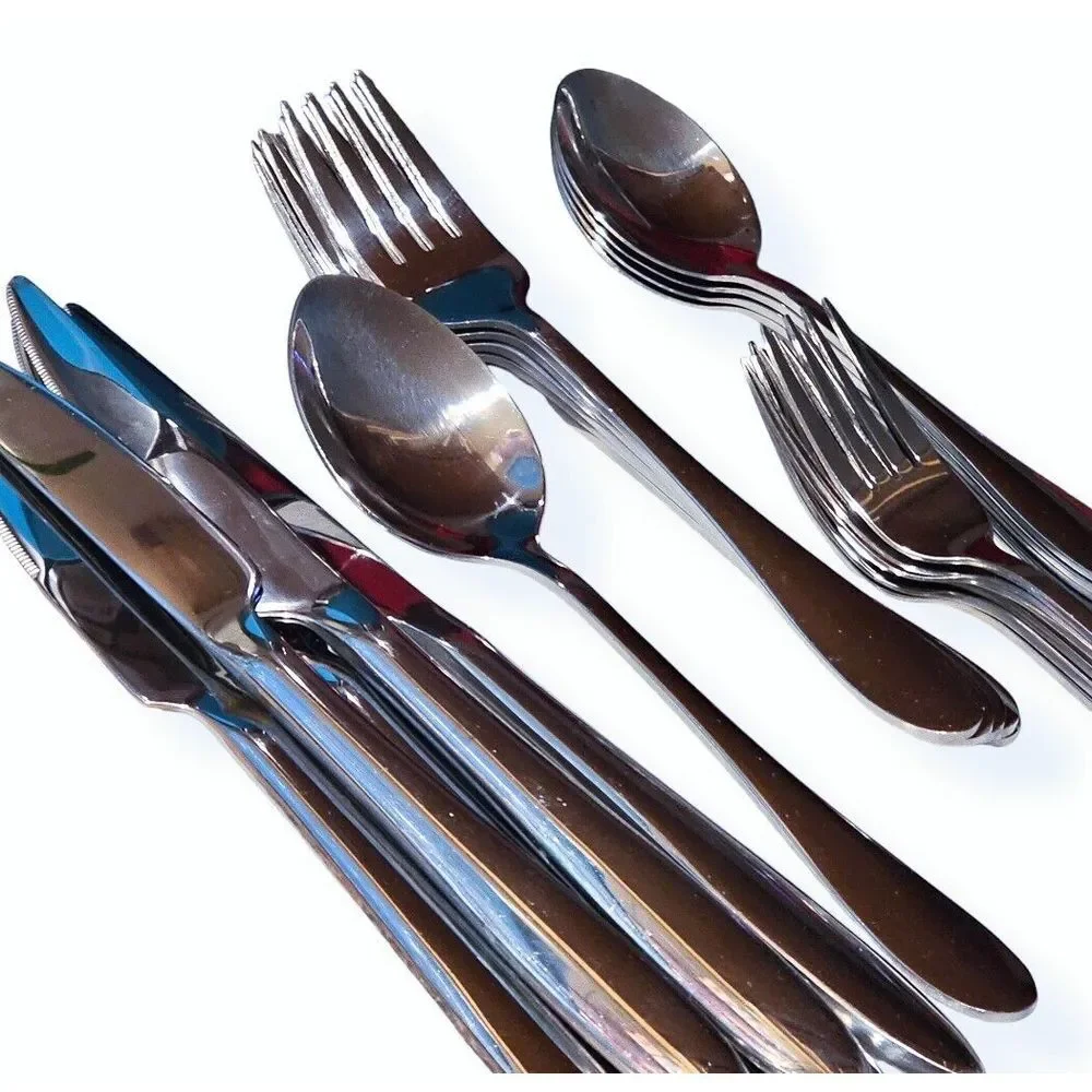 Stainless Steel Flatware 25 pc Glossy Teaspoons, Forks, Dinner‎ Knives
